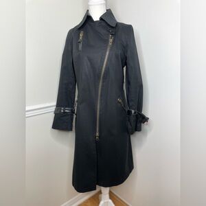 Mackage Asymmetrical Moto Trench Coat with Leather Trim M